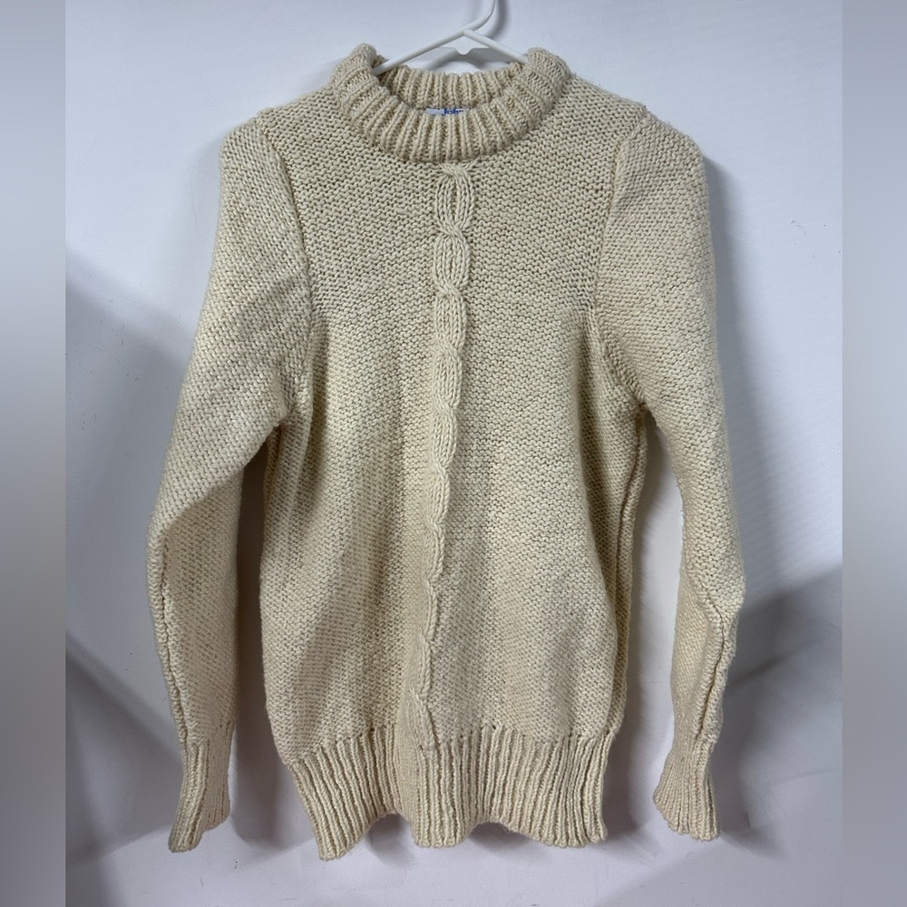 Vintage John Molloy Cable Knit Ireland Virgin Wool Sweater Womens Small Ivory